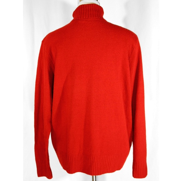 Vintage Tanjay Diamond Plaid Argyle Embroidered Turtleneck Sweater Red 1980s Lg - Picture 3 of 4